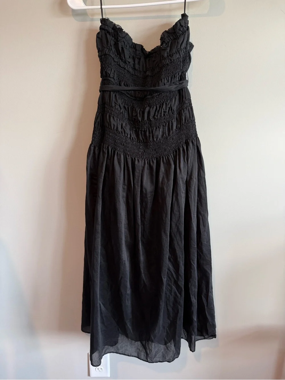 Moon River Smocked Strapless Black Midi Dress - Picture 8 of 15
